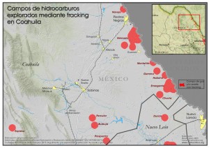 Campos de hidrocarburos explorados mediante fracking en Coahuila